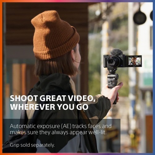 Sony索尼 ZV-1数码相机 内容创作者,Vlogging和YouTube,带翻转屏幕,内置麦克风,4K HDR 视频,触摸屏显示,实时视频流,网络摄像头